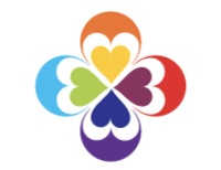 Four hearts joining together at the tip with half circles surrounding them. It looks like a rainbow flower.