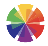 Sun-like shape in rainbow colours.