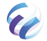 Circular ribbons in blue, pink, and white, forming a globe-like shape.